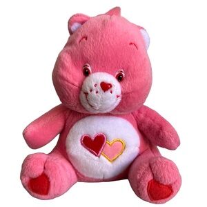 Care Bears Nanco 7" Love A Lot Sitting Pink Stuffed Plush‎ Bear w/ Hearts 2003